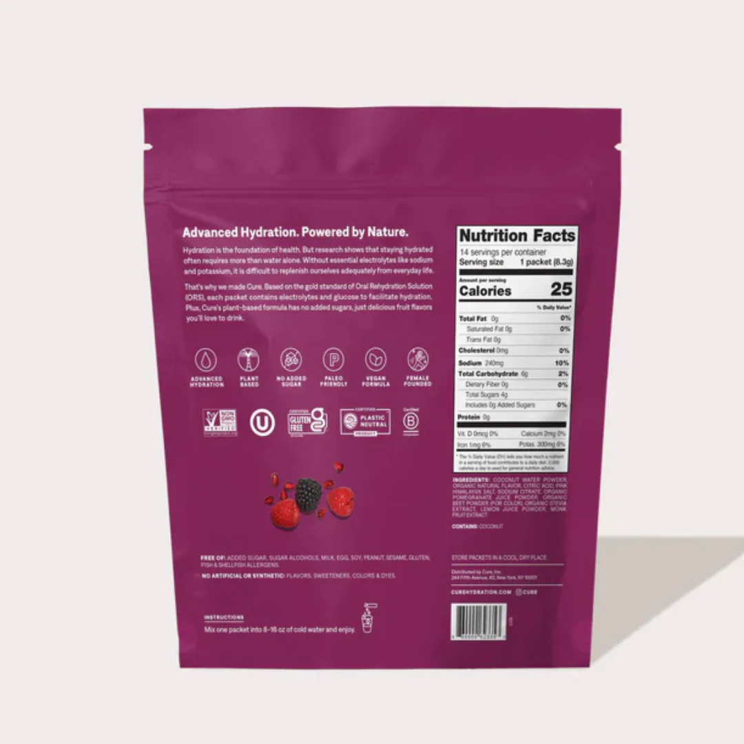 Cure Hydration Electrolyte Drink Mix - Berry Pomegranate (14 Sachets) - Image 3