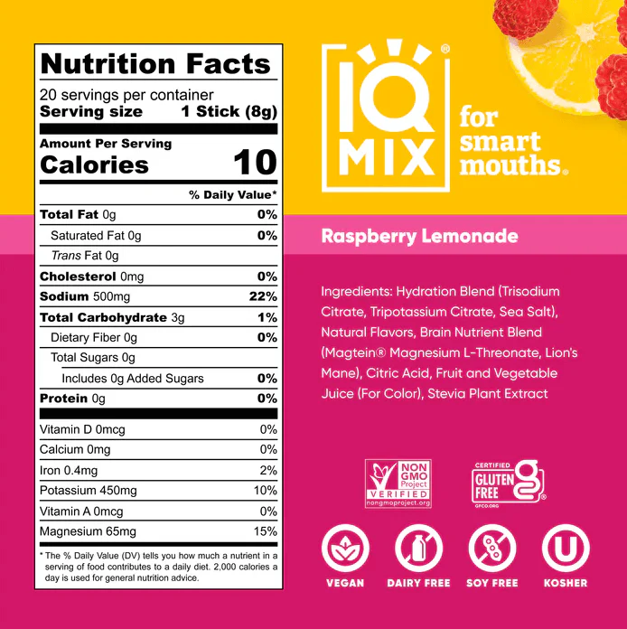 IQMIX Raspberry Lemonade | 20 Electrolyte Hydration Sachets - Image 3