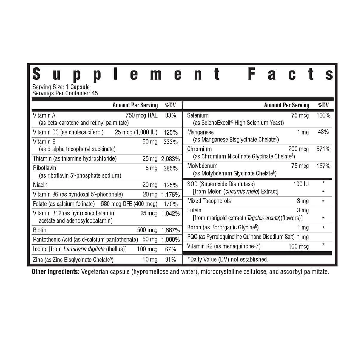 Multivitamin One MF | 45 veg Capsules - Image 2