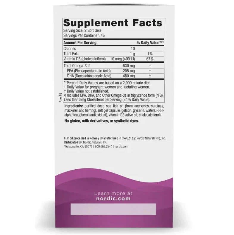 Prenatal DHA 830mg Omega-3 + 400iu D3 Unflavored Softgels 90 - Image 3